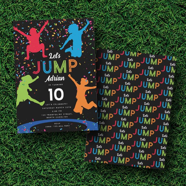 Colourful Trampoline Park Jump Kids Birthday Party Invitation (Colorful Trampoline Park Jump Kids Birthday Party Invitation)