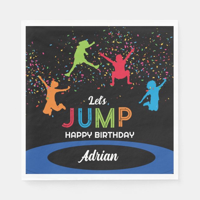 Colourful Trampoline Park Jump Kids Birthday Party Napkin (Front)