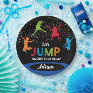Colourful Trampoline Park Jump Kids Birthday Party Paper Plate