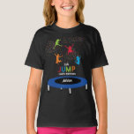 Colourful Trampoline Park Jump Kids Birthday Party T-Shirt<br><div class="desc">A colourful kids trampoline park themed jump birthday party design with colourful confetti. An ideal design for anyone who would like to celebrate their birthday at a trampoline park and jump and bounce! A perfect trampoline jump party design with colourful typography and illustrations. Matching trampoline themed birthday party invitation, favours...</div>