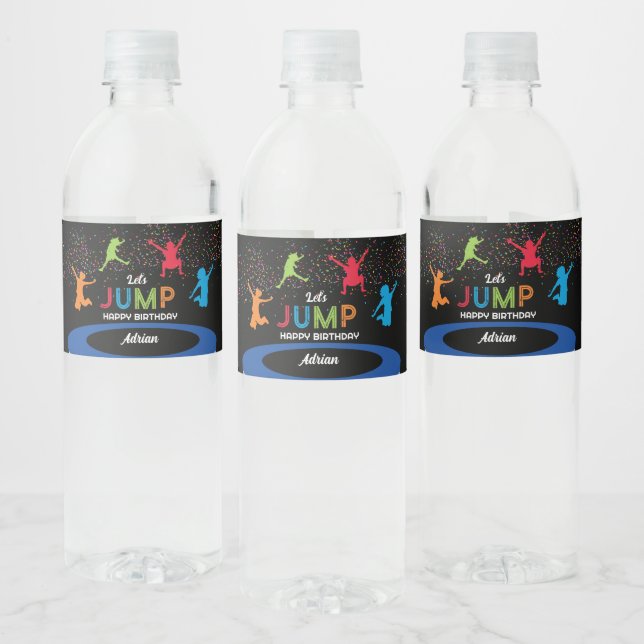 Colourful Trampoline Park Jump Kids Birthday Party Water Bottle Label (Bottles)