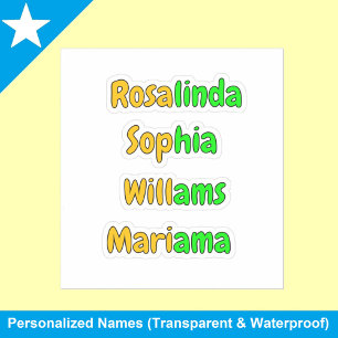Colourful Transparent Waterproof Kids Name Sticker