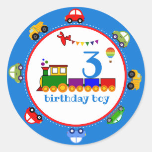 Colourful Transportation Baby Boy Birthday Classic Round Sticker