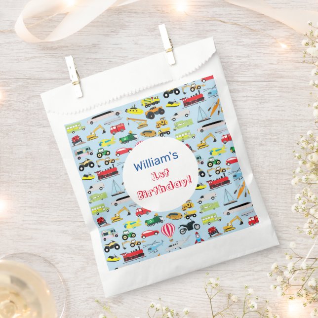 Colourful Transportation & Vehicles Kids Name Favour Bags (Clipped)