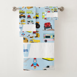 Colourful Transportation & Vehicles Kids Pattern Bath Towel Set