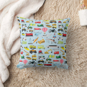 Colourful Transportation & Vehicles Kids Pattern Cushion