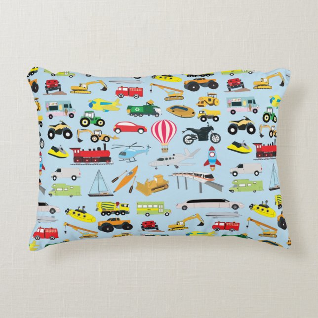 Colourful Transportation & Vehicles Kids Pattern  Decorative Cushion (Front)