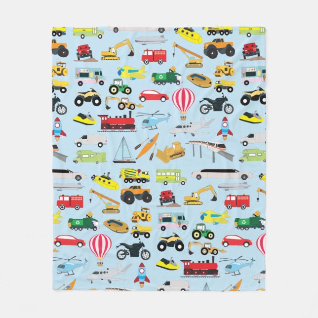 Colourful Transportation & Vehicles Kids Pattern  Fleece Blanket (Front)