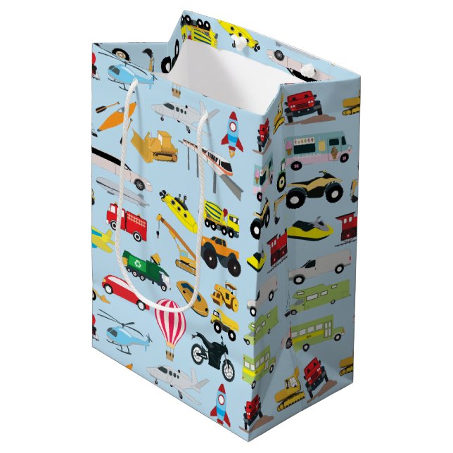 Colourful Transportation & Vehicles Kids Pattern Medium Gift Bag (Front Angled)