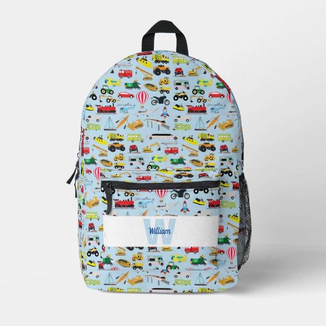 Colourful Transportation & Vehicles Kids Pattern Printed Backpack (Front)