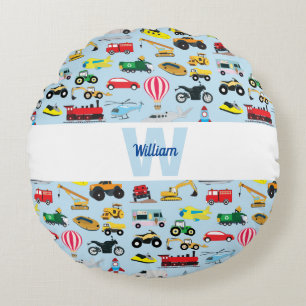 Colourful Transportation & Vehicles Kids Pattern  Round Cushion