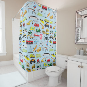 Colourful Transportation & Vehicles Kids Pattern Shower Curtain