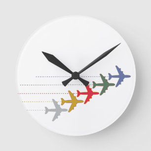colourful travel aeroplanes round clock