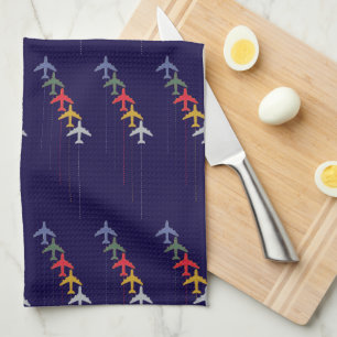 colourful travel aeroplanes tea towel