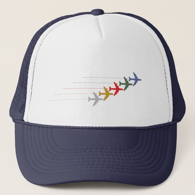 colourful travel aeroplanes trucker hat (Front)
