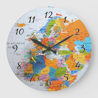 Colourful Travel Map Large Clock