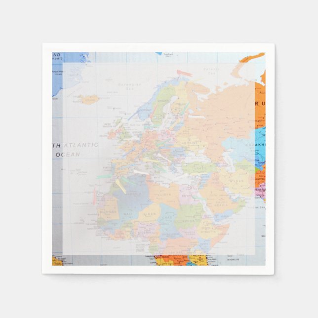 Colourful Travel Map Napkin (Front)