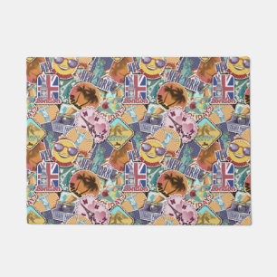 Colourful Travel Sticker Pattern Doormat