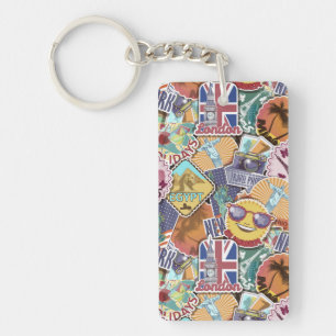 Colourful Travel Sticker Pattern Key Ring