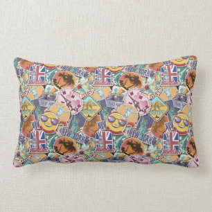 Colourful Travel Sticker Pattern Lumbar Cushion