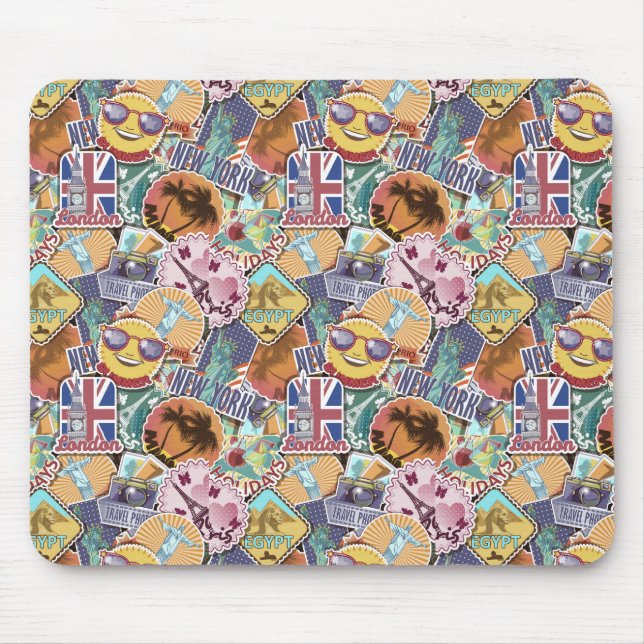 Colourful Travel Sticker Pattern Mouse Pad (Front)