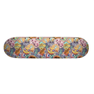 Colourful Travel Sticker Pattern Skateboard