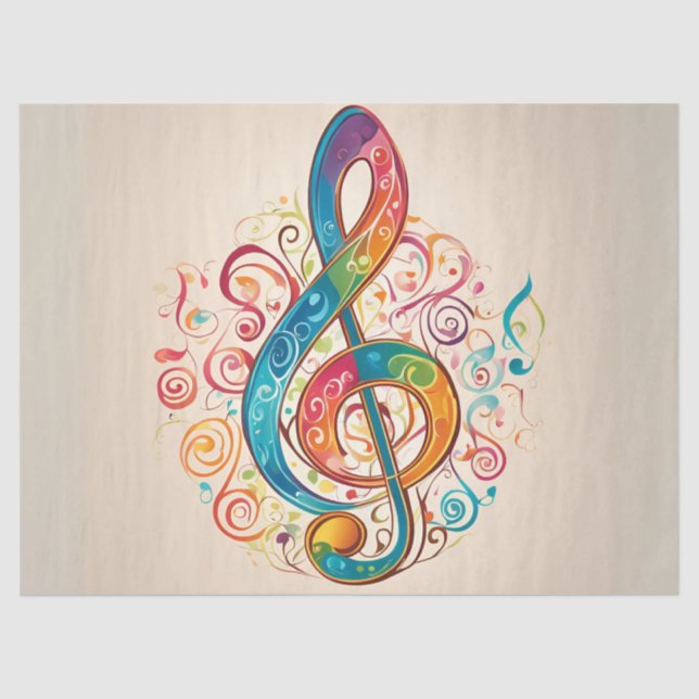 Colourful Treble Clef Decoupage Tissue Paper (Front)