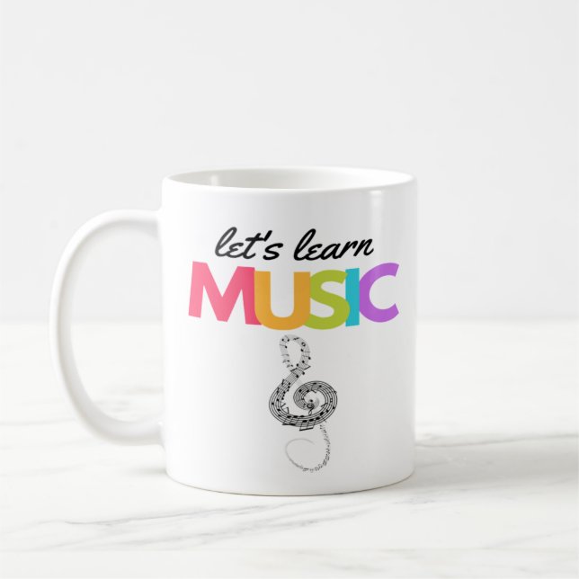 Colourful Treble Clef Let's Learn Music  Coffee Mug (Left)