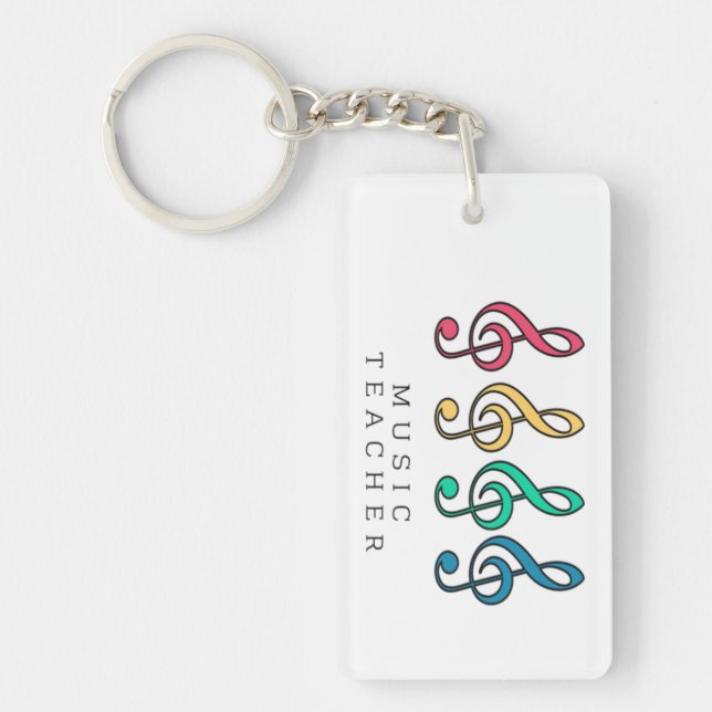 Colourful Treble Clef Music Teacher  Key Ring (Front)