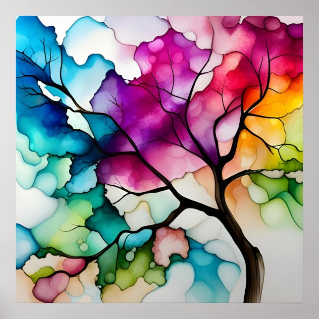Colourful Tree Alcohol Ink Abstract Poster (Front)