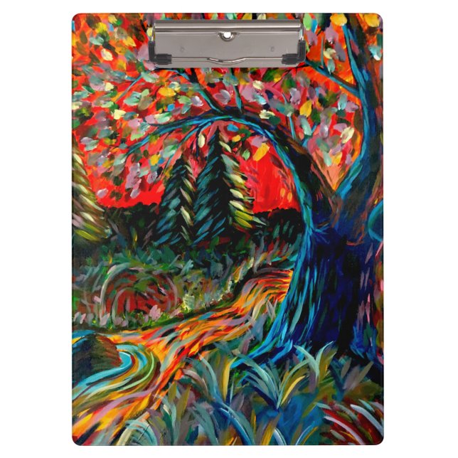 Colourful Tree And River Painting Clipboard (Front)