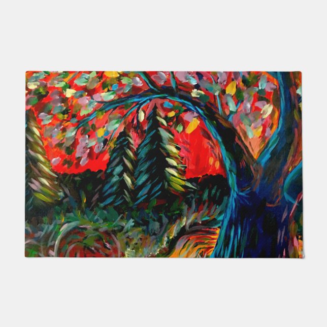 Colourful Tree And River Painting Doormat (Front)