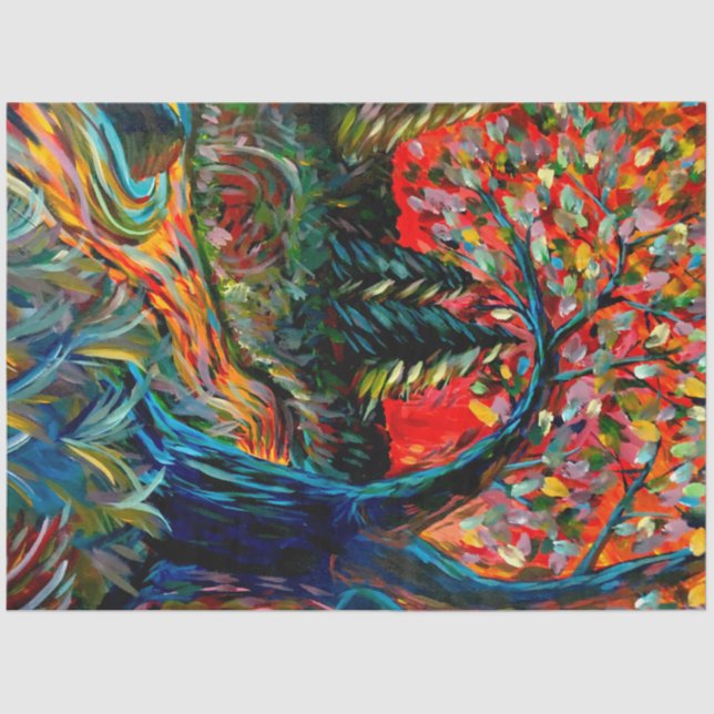 Colourful Tree And River Painting Tissue Paper (Front)