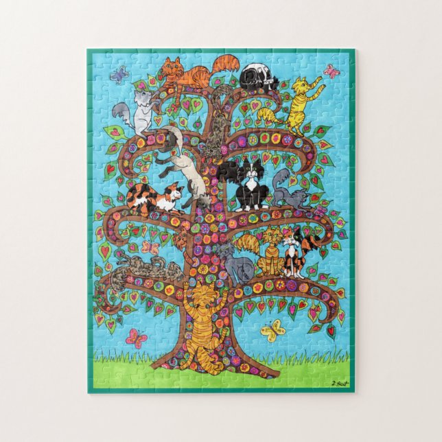 Colourful Tree Cats Flowers Cute Cool Cartoon Kids Jigsaw Puzzle (Vertical)