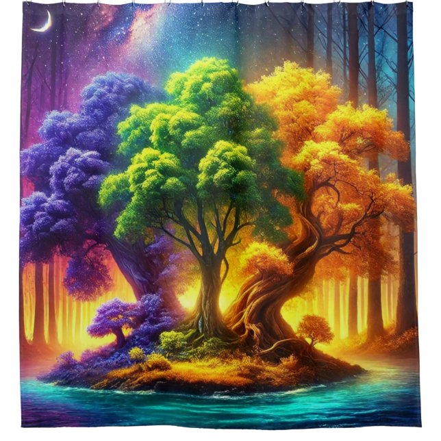 Colourful Tree Design Shower Curtain (Front)
