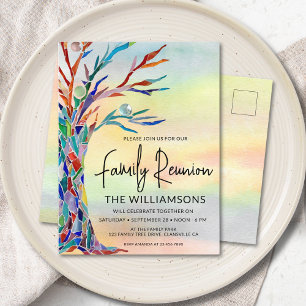  Colourful Tree family Reunion Invitation Postcard