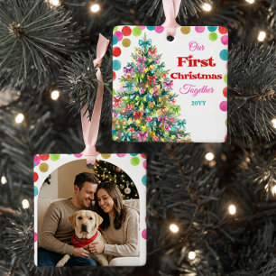 Colourful Tree First Christmas Together Photo Ceramic Ornament