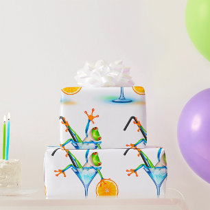 Colourful Tree Frog Cocktail Glass Wrapping Paper