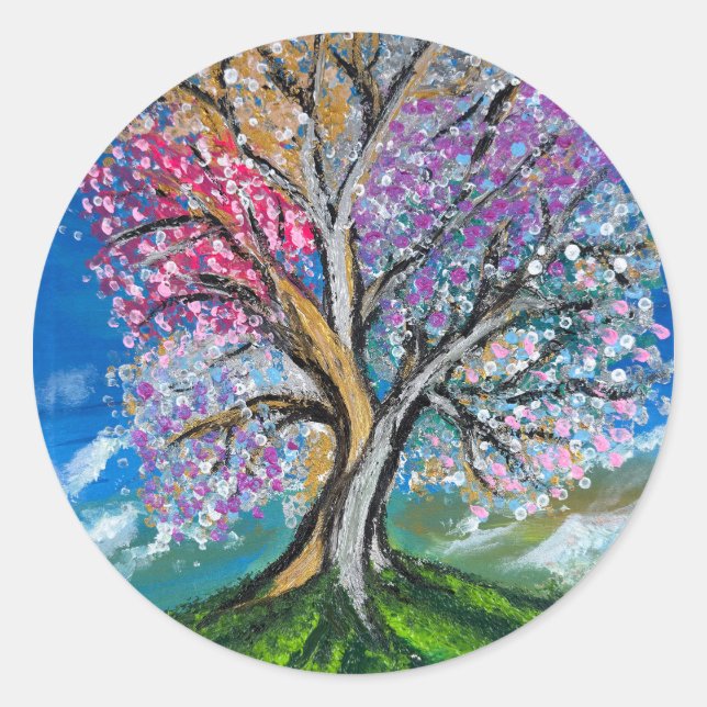 Colourful Tree - handmade artwork  Classic Round Sticker (Front)