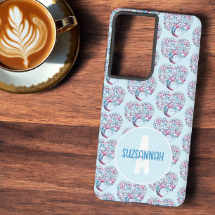 Colourful Tree Heart Pattern Pastel Blu Monogram Samsung Galaxy Case