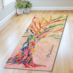 Colourful Tree Monogram Name Zen Yoga Mat