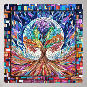 Colourful Tree of Life Mosaic art Poster