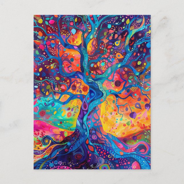 Colourful Tree of Life Rainbow Serenity Nature Art Postcard (Front)