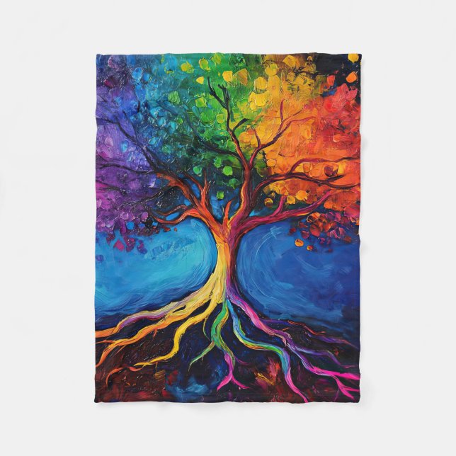 Colourful Tree of Life Roots Knowledge Wisdom Peac Fleece Blanket (Front)