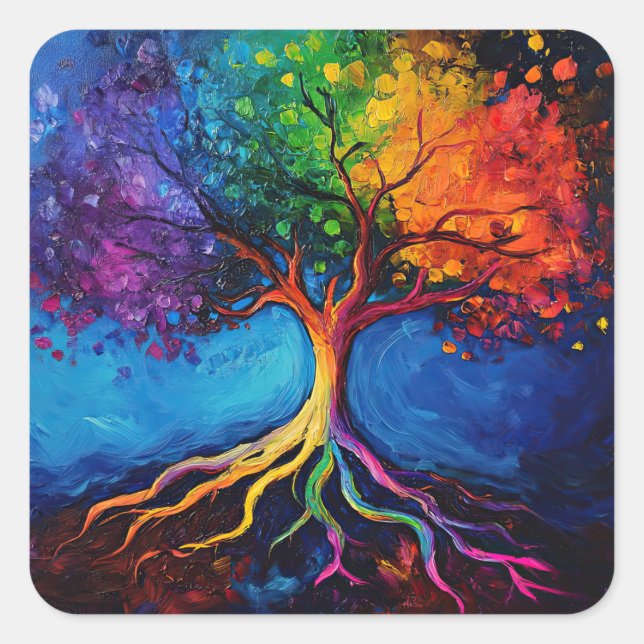 Colourful Tree of Life Roots Knowledge Wisdom Peac Square Sticker (Front)