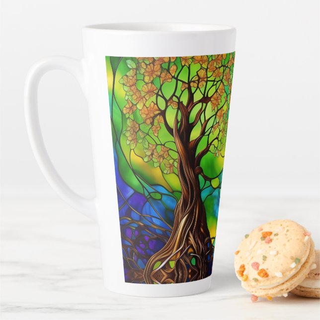 Colourful Tree of Life Stained Glass Look II Latte Mug (In Situ)