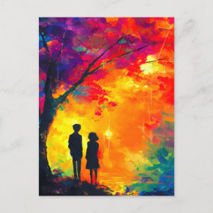Colourful Tree of Love Holiday Postcard