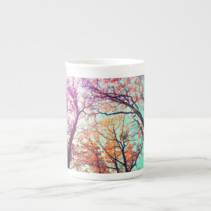 Colourful trees bone china mug