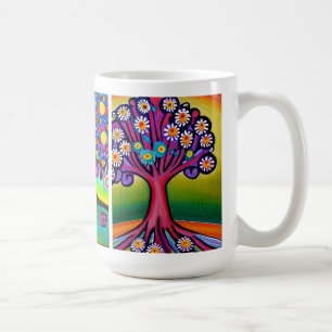 Colourful Trees   Folk Art   Whimsical AI Art Coffee Mug