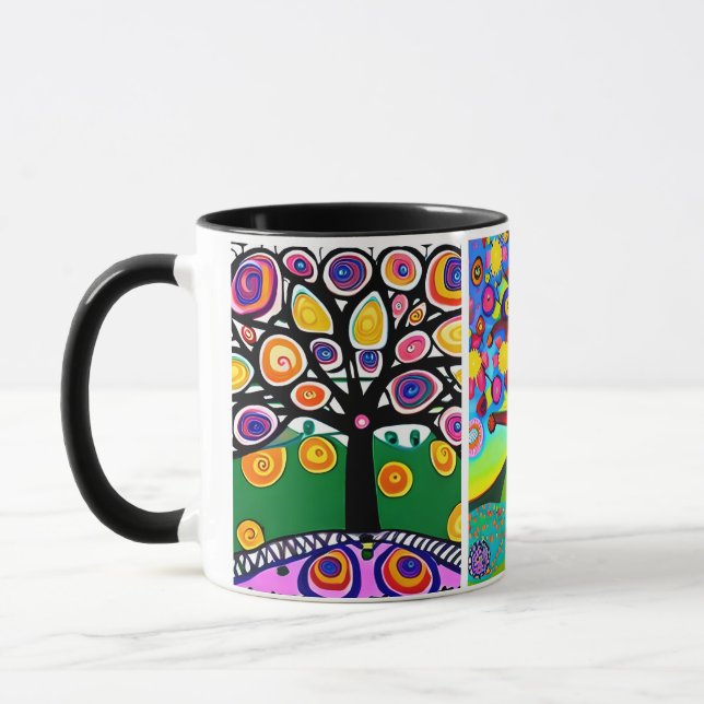 Colourful Trees | Folk Art | Whimsical AI Art Mug (Left)